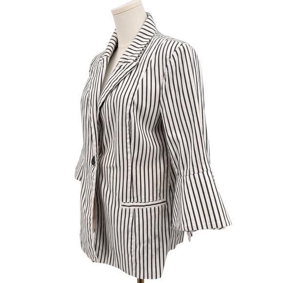 Cabi Women's  Jacket Bell Sleeve Striped Single Button Blazer Navy White Size 8 - Picture 3 of 8